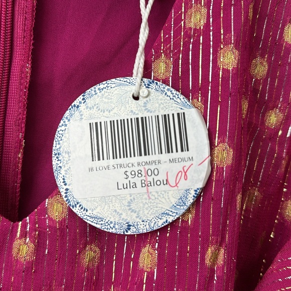 NWT Just Bellina Scarlett Short Knit Romper Metallic Gold Fuchsia Medium - Picture 3 of 7